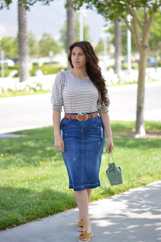 Mina Distressed Denim Skirt linen skirt airy