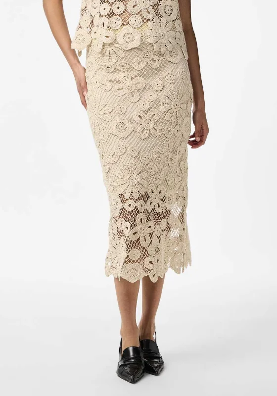 Y.A.S Lelu Crochet Midi Skirt, Birch velvet skirt sumptuous