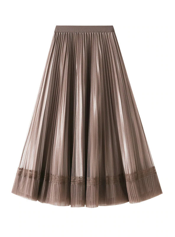 BOTH SIDES WEAR LONG PLEATED SKIRTS chiffon skirt lightweight