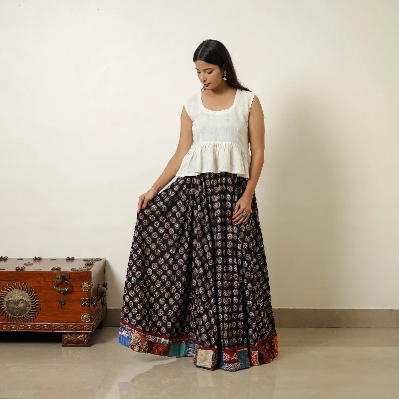 Black - Hand Block Printed Cotton Long Bagru Skirt 06 cashmere skirt fine