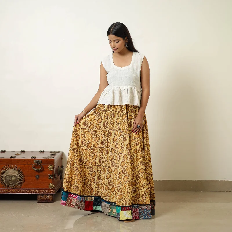 Yellow - Hand Block Printed Cotton Long Bagru Skirt 09 cashmere skirt fine