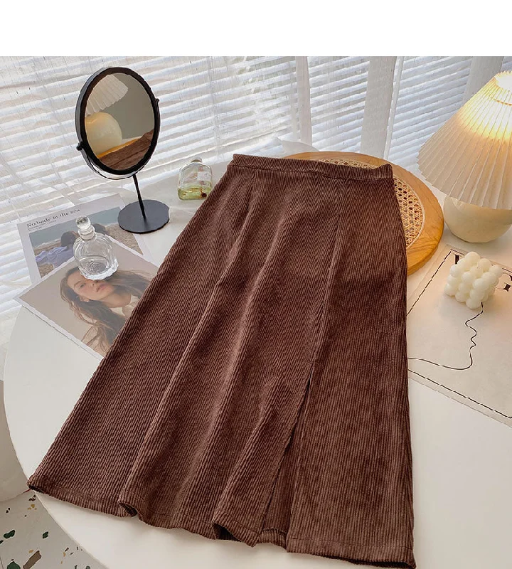 A-line skirt with high waist, vertical and split design  5734 denim skirt fashionable