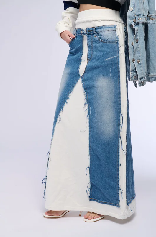 ALICIA FRENCH TERRY DENIM MIX MAXI SKIRT corduroy skirt durable