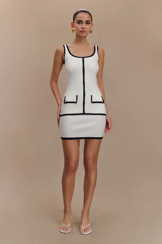 Becky Contrast Knit Mini Skirt - Ivory & Black high slit skirt