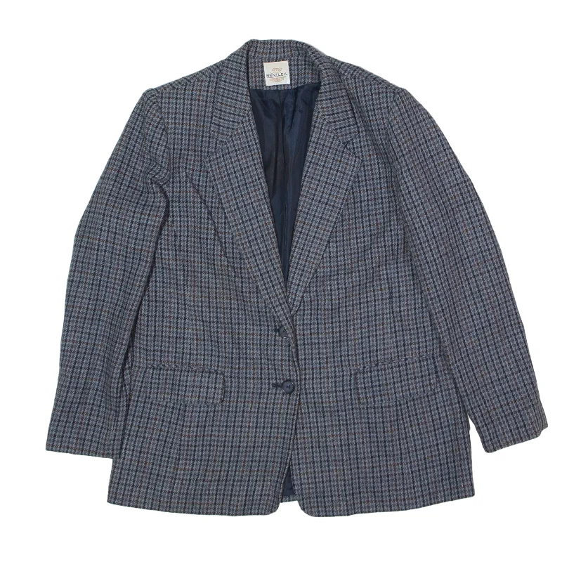 BENTLEY Blazer Jacket Grey 90s Houndstooth Womens M Fleece Fabric Down Fabric Feather Fabric