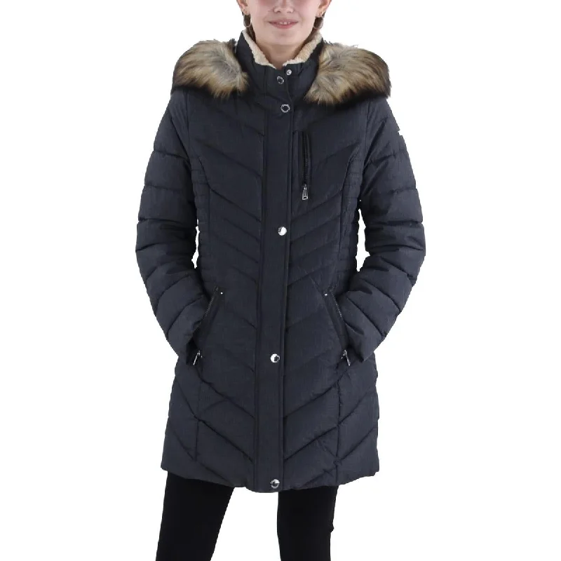 Womens Faux Fur Trim Hooded Puffer Jacket Chenille Jacket Brocade Jacket Lace Jacket