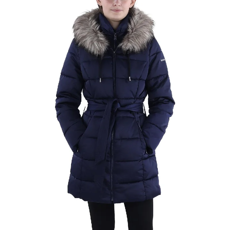 Womens Faux Fur Trim Hooded Puffer Jacket Fleece Jacket Down Jacket Feather Jacket