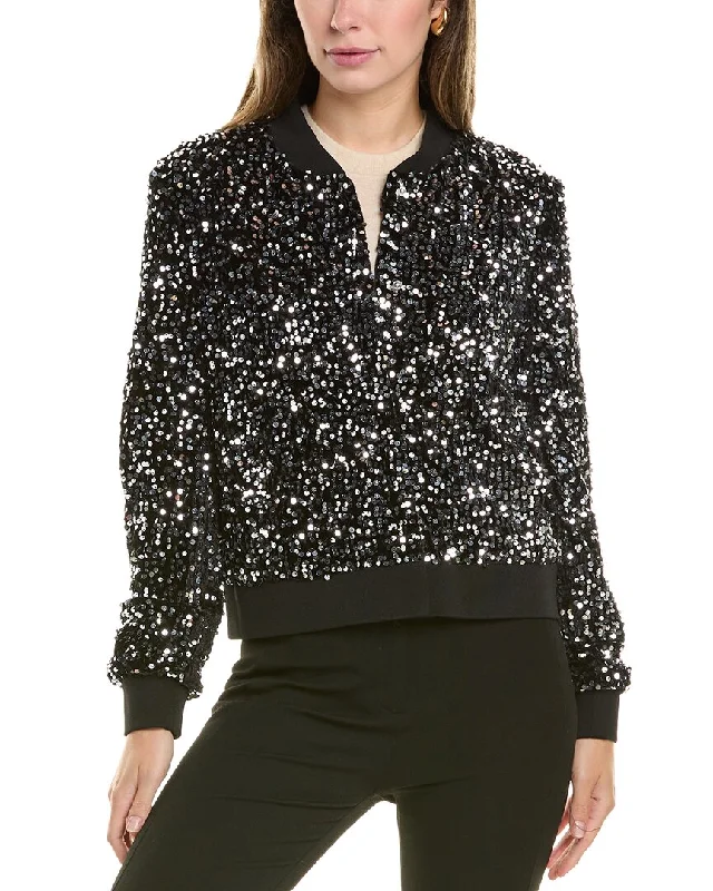 Nanette Nanette Lepore Velvet Sequin Bomber Jacket Denim Fabric Leather Fabric Suede Fabric