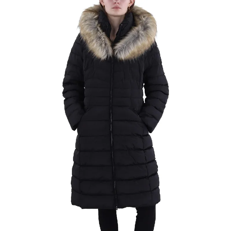 Womens Faux Fur Trim Hooded Puffer Jacket Bomber Jacket Anorak Windbreaker