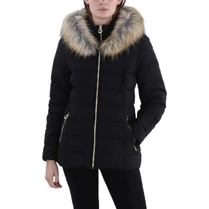 Womens Faux Fur Trim Hooded Puffer Jacket Cotton Jacket Linen Jacket Terry Jacket