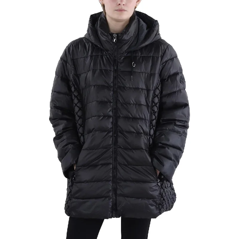 Plus Womens Quilted Hooded Puffer Jacket Front Pockets Side Pockets Patch Pockets
