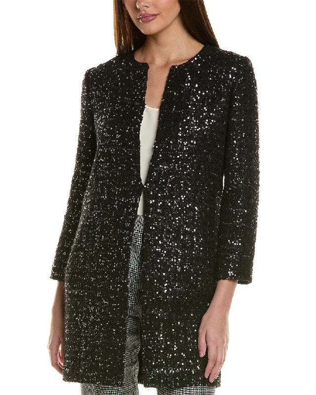 St. John Sequin Wool-Blend Jacket Belted Jacket Elasticated Jacket Padded Jacket