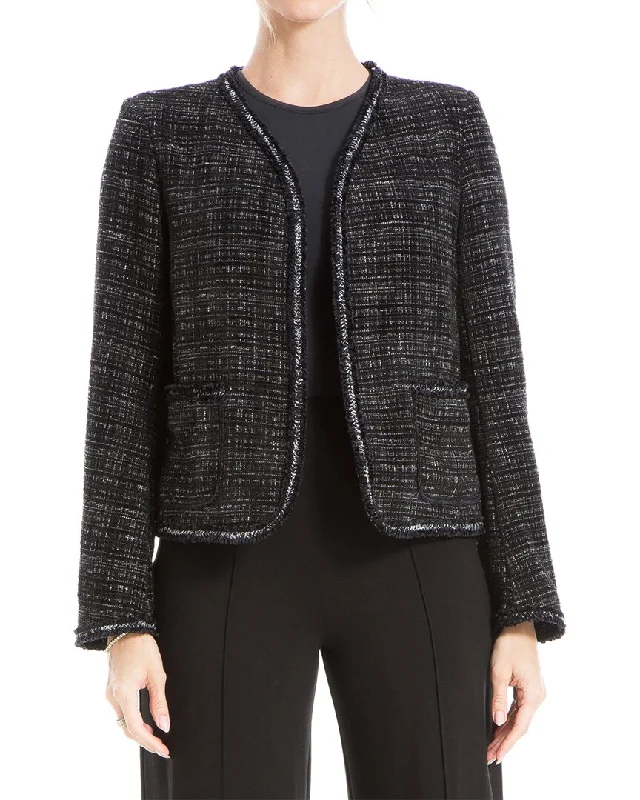 Max Studio Tweed Jacket A-Line Jacket Boat Neck Shawl Collar