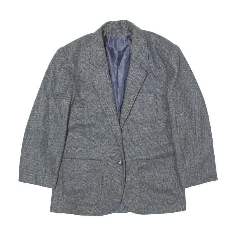 Blazer Jacket Grey 90s Womens S Notch Collar Peter Pan Collar Cowl Neck