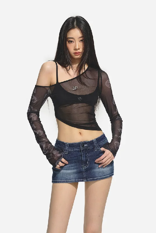 Blue Low-Waist Skinny Retro Denim Mini Skirt cotton skirt soft
