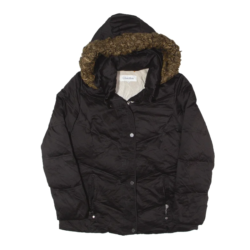 CALVIN KLEIN Down Insulated Parka Style Puffer Jacket Brown Womens M Faux Fur Jacket Real Fur Jacket Shearling Jacket