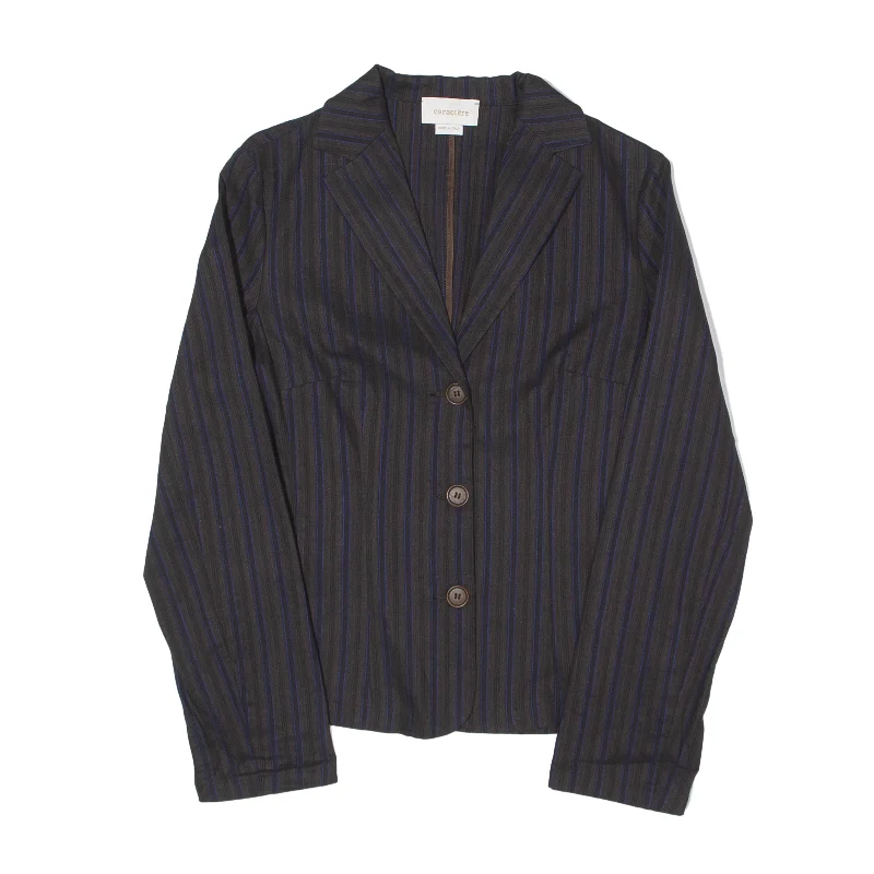 CARACTERE Linen Blend Blazer Jacket Black 90s Striped Womens UK 10 Satin Fabric Silk Fabric Chiffon Fabric