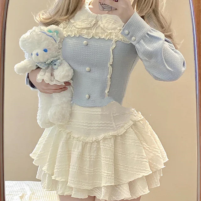 Cute top + skirt set yv31878 silk skirt luxurious