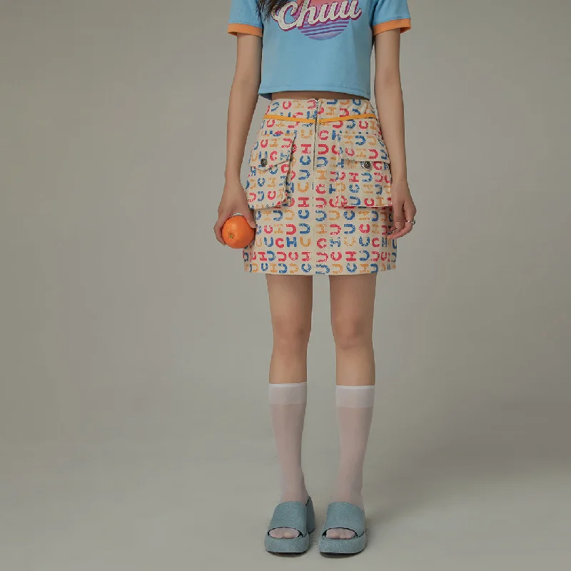 Chuu Logo Color Pattern Pocket Mini Skirt midi skirt versatile