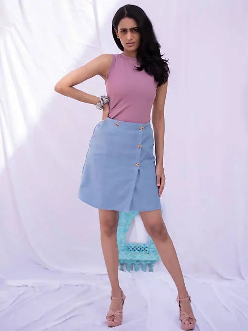 Diva Globe Blue Over Lap Skirt chiffon skirt airy