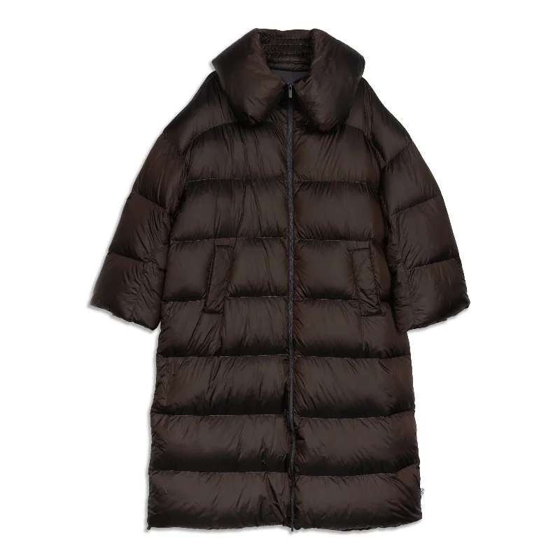 Down-Filled Long Puffer Jacket - Resale Ribbed Jacket Pleated Jacket Ruffled Jacket