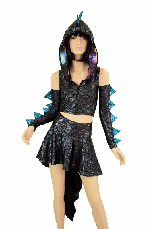 Dragon Tail Skirt & Crop Hoodie Set chiffon skirt floaty