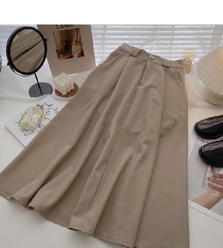 Fashion simple temperament solid color thin ins medium and long skirt  5732 casual skirt length