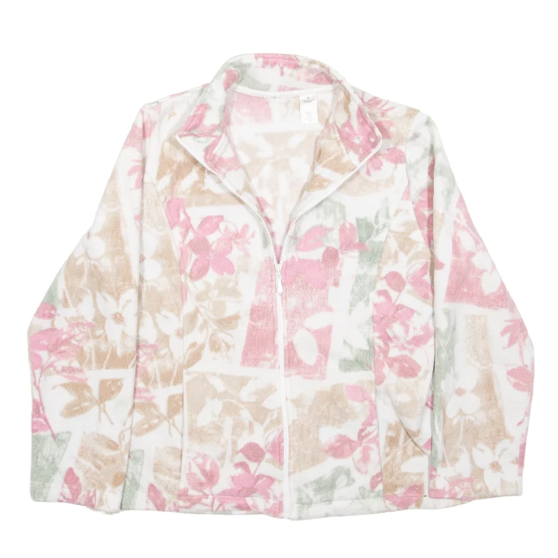Fleece Jacket Pink 90s Floral Womens M Lace Jacket Ribbed Jacket Sequined Jacket