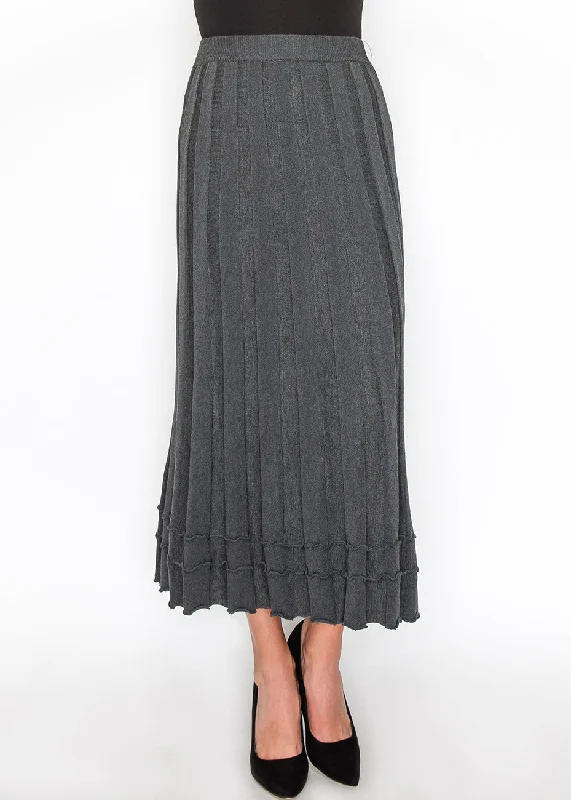 Grey Knit Skirt with Ruffle Hem cashmere skirt fine