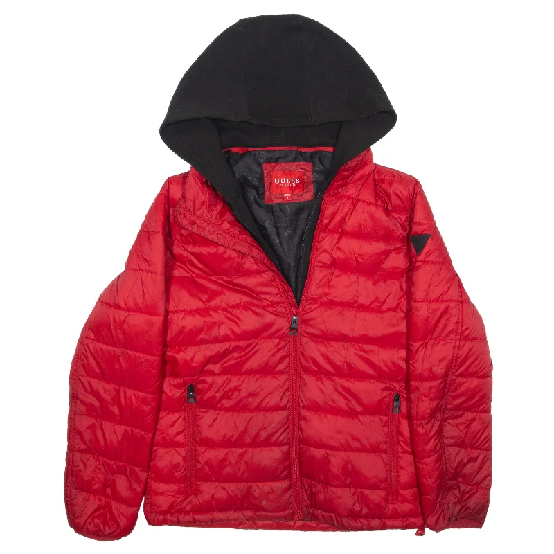 GUESS Puffer Jacket Red Womens M Collared Jacket Crew Neck Jacket Turtle Neck Jacket
