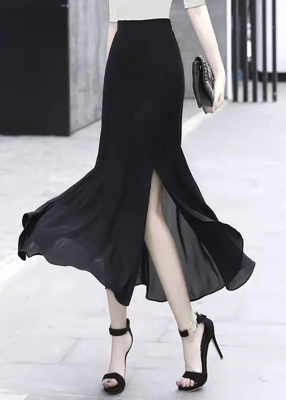 Handmade black asymmetrical design side open Plaid Chiffon Skirts Spring velvet skirt luxury