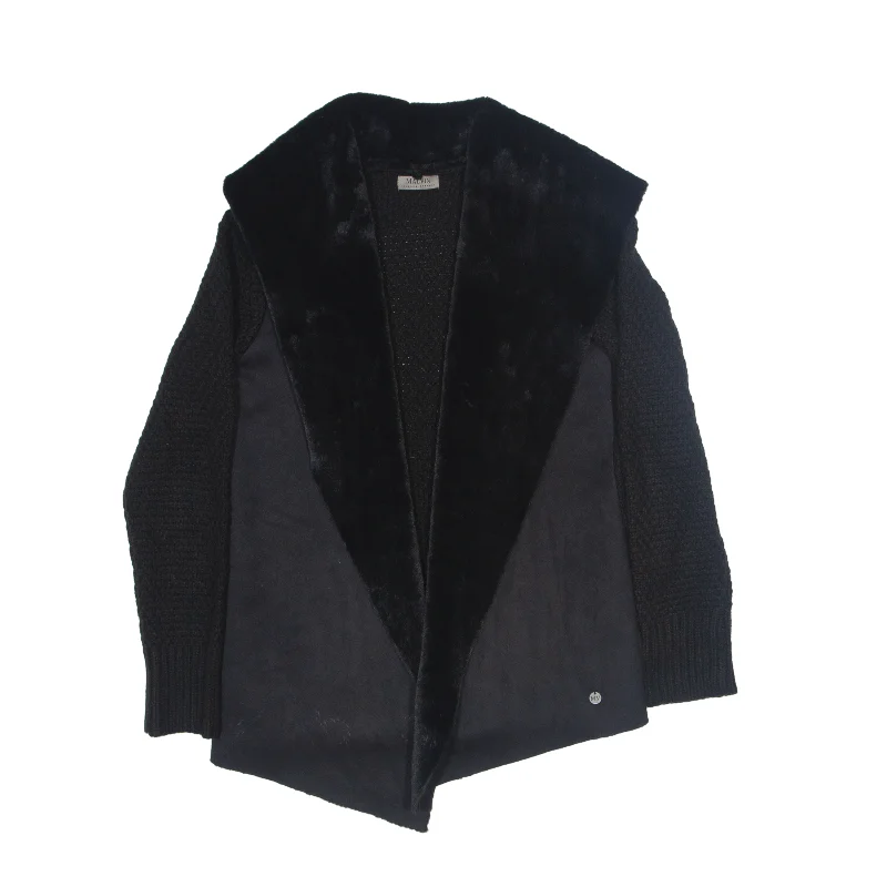 MALVIN Faux Fur Overcoat Knit Jacket Black 90s Womens M Belted Jacket Elasticated Jacket Padded Jacket