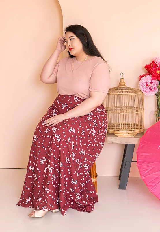 Lifen CNY Daisy Collection Long Skirt - Red linen skirt natural