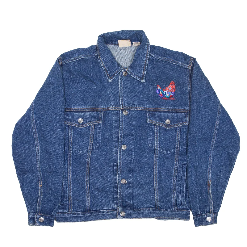 MOST WANTED Embroidered Relaxed Fit Denim Jacket Blue 90s Womens S Zippered Jacket Buttoned Jacket Snapped Jacket