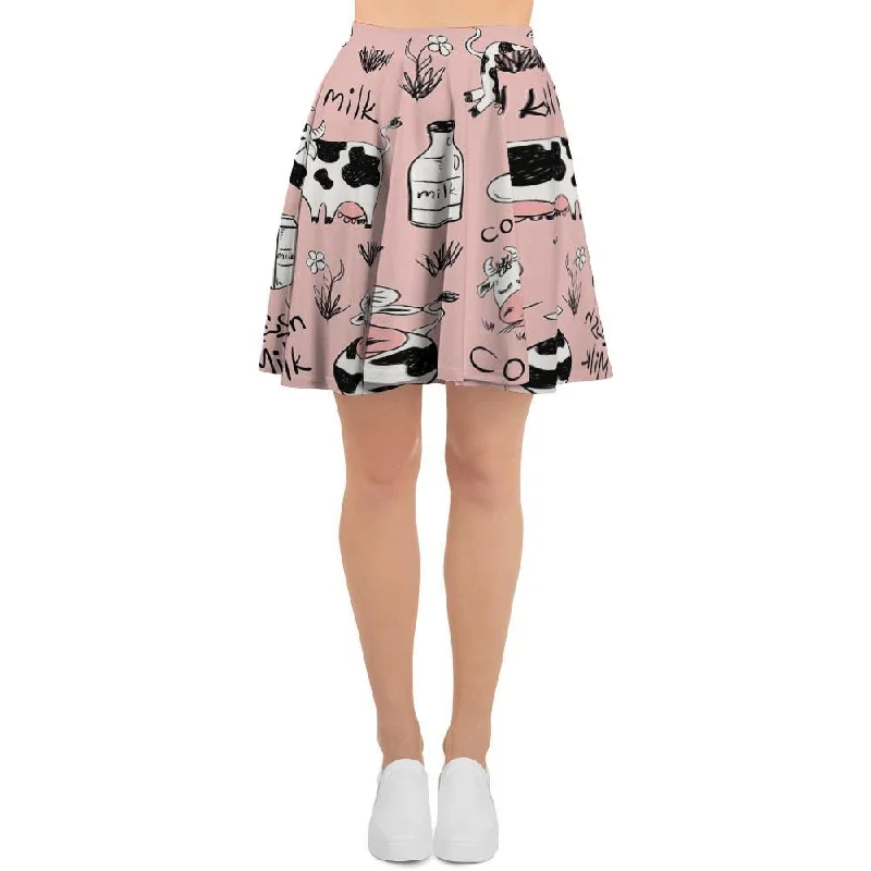 Pink Cow And Milk Print Women's Skirt denim skirt classic