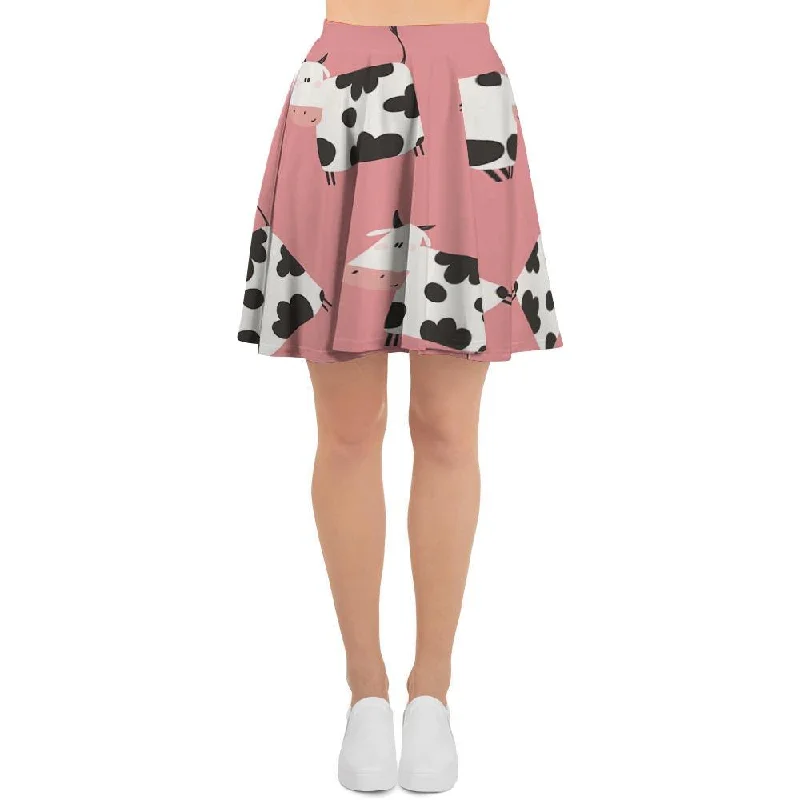 Pink Cow Pattern Print Women's Skirt high waist skirt