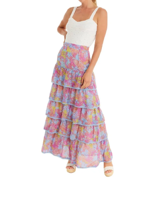 Ruby Maxi Skirt In Purple Abstract floral skirt print