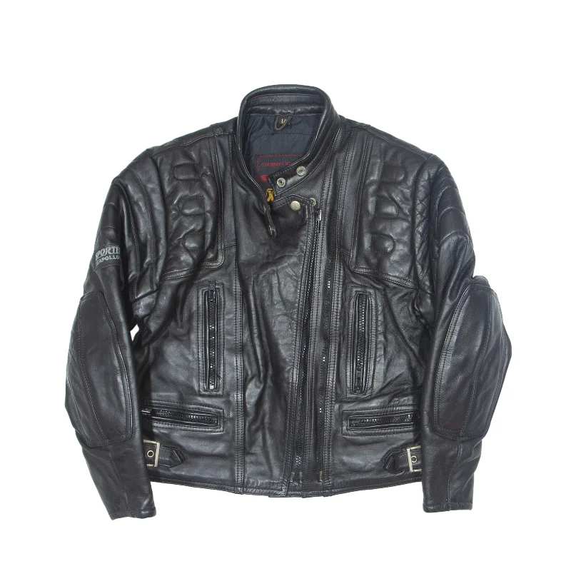 SPORTEX Apollo Padded Biker Leather Jacket Black 90s Womens XS Rayon Fabric Velvet Fabric Corduroy Fabric