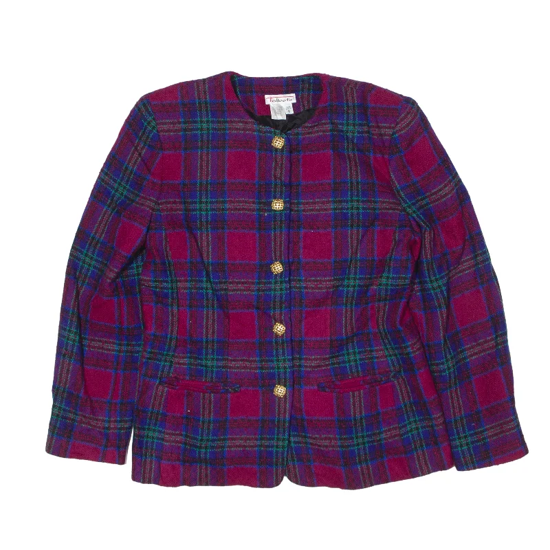 TALBOTS Blazer Jacket Red Wool 90s Plaid Womens S Jacket Blazer Coat